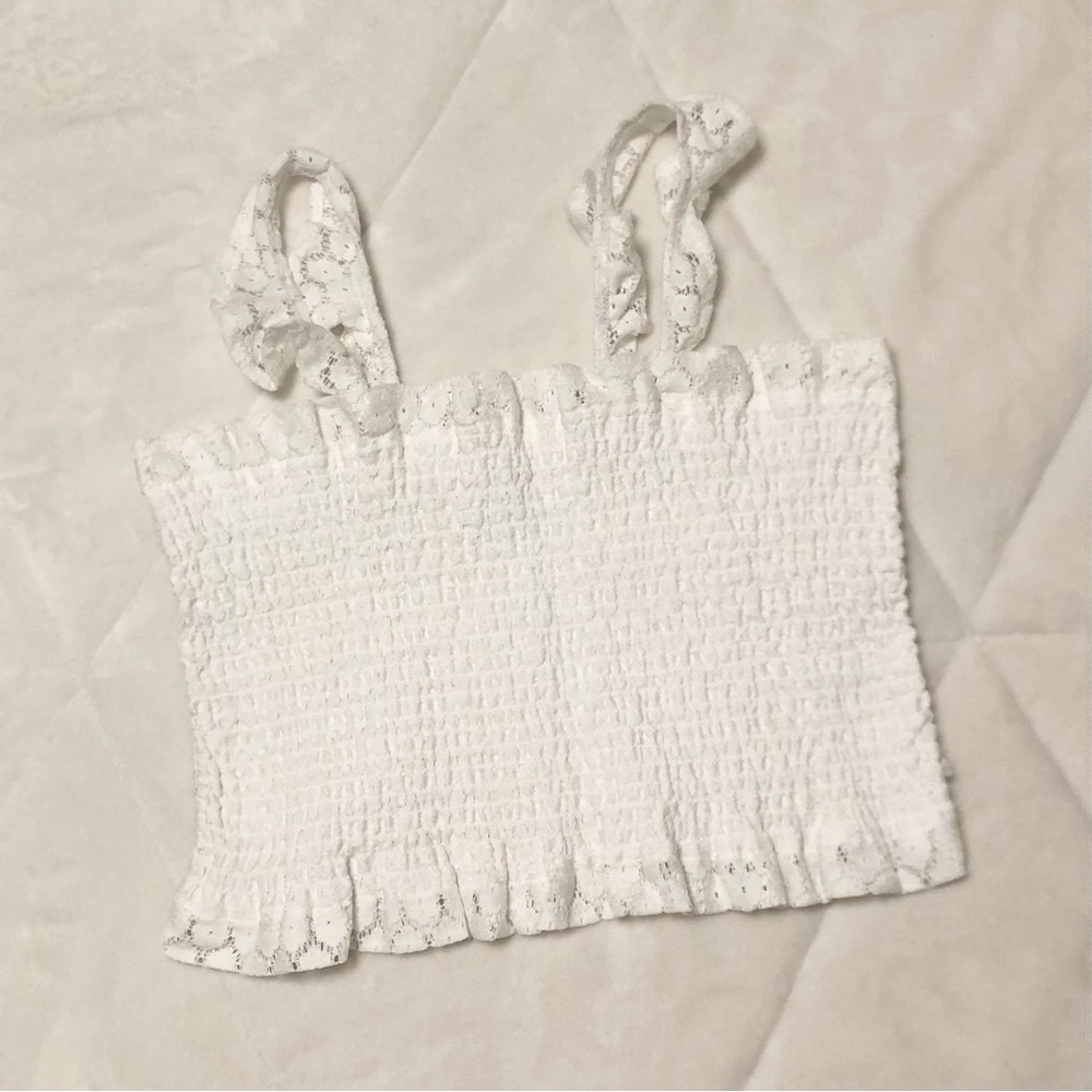 White Ruffle Smocked Crop Tank Top